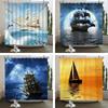 Rideaux de douche de salle de bain imperméables pour voiliers, rideaux de bain pour la navigation en mer, impression 3D avec crochets, 180*180 cm, tissu lavable