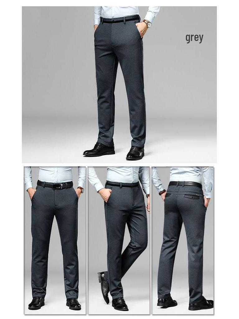 Romon Men's Fleece-lined Straight-leg Casual Pants - High Elastic, Iron-free, Thickened for Autumn/Winter.
