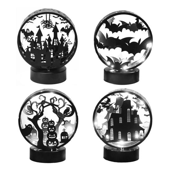 Halloween Night Light Spooky Table Lamp Double Sided Light-up Bat Gothic Castle Decoration for Horror Themed Parties Haunted Houses