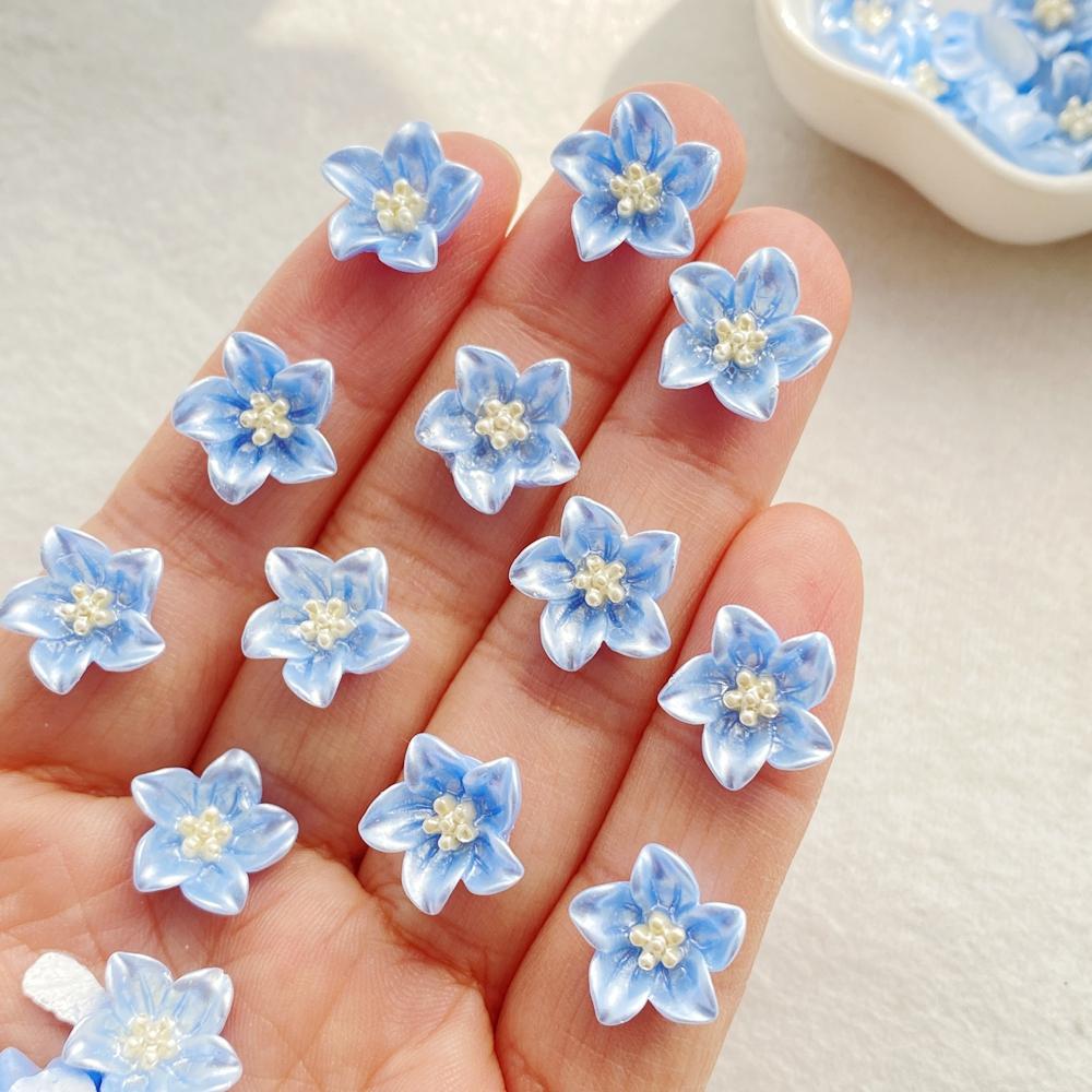50pcs Resin Mini Colorful Lily Flowers Nail Art Flat Back Rhinestone Bead Scrapbook DIY Manicures Applique Accessories Crafts