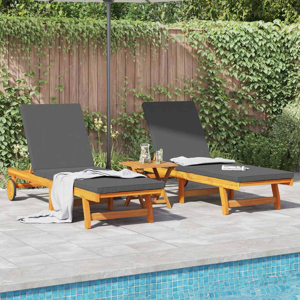 Sun Lounger Set of 2 Brown 65 x 199 x 84 cm Solid Acacia Wood