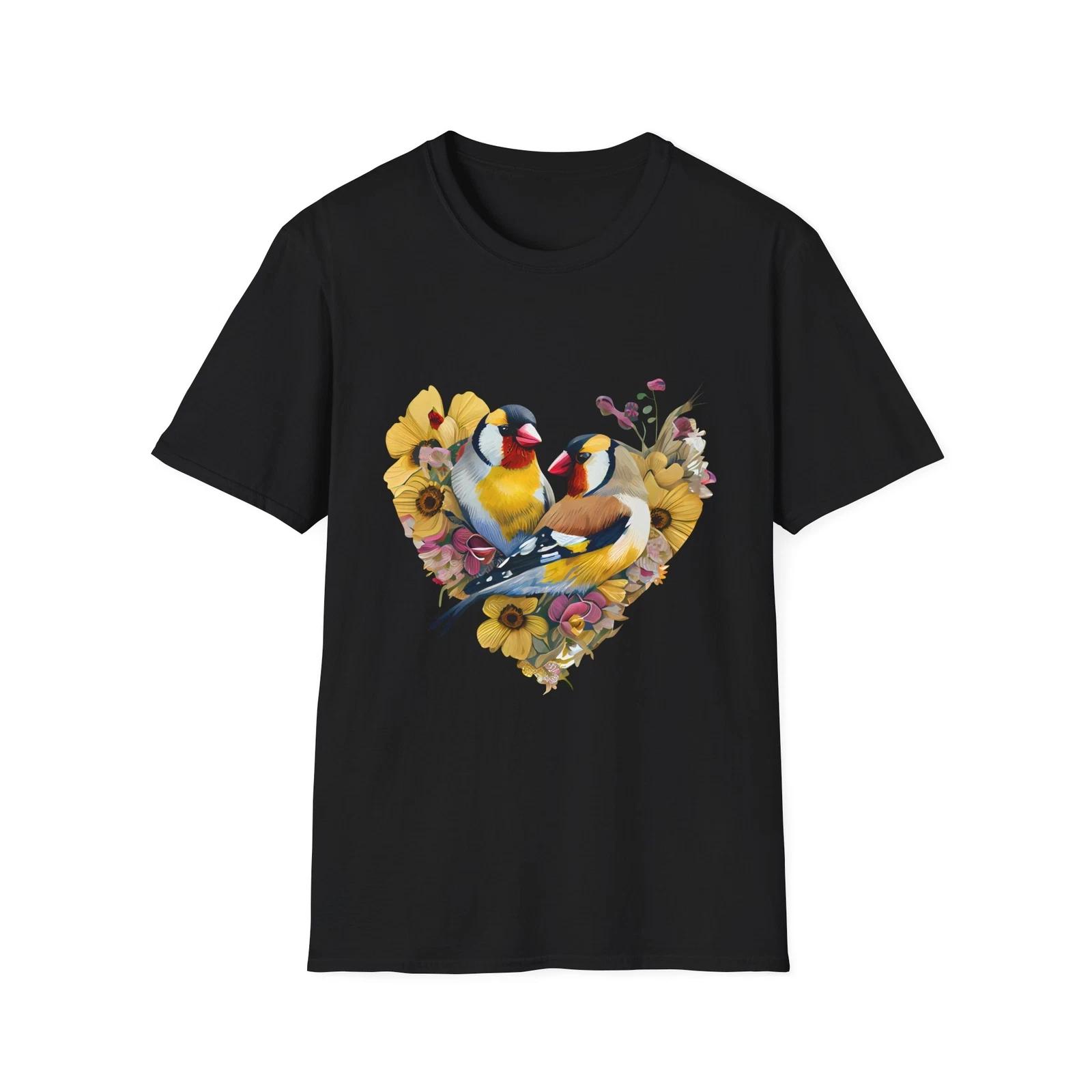 Love Birds Heart T-Shirt, Cute Bird Tee, Nature Lover Gift, Floral Shirt, Unisex M