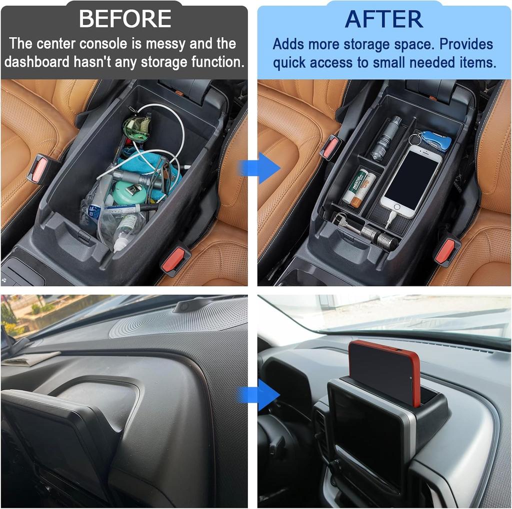 Xiaomi Dash Tray Insert Phone Holder 2PCS Set for 2021 2022 2023 2024 Ford Bronco Sport Accessories Armrest Storage Console Organizer