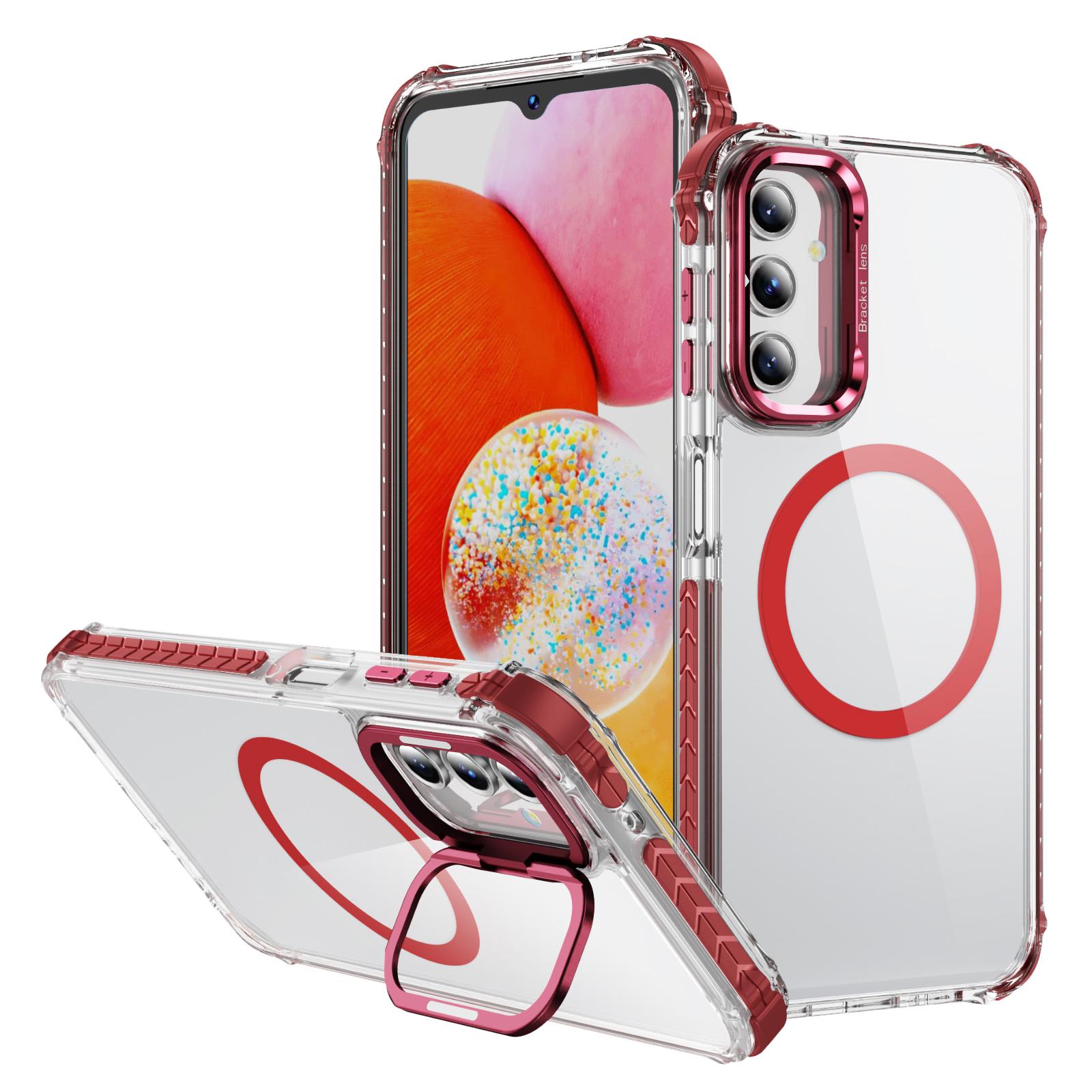 

For Samsung Galaxy A15 4G/5G Clear Phone Case with Lens Kickstand Cover Compatible with MagSafe Red