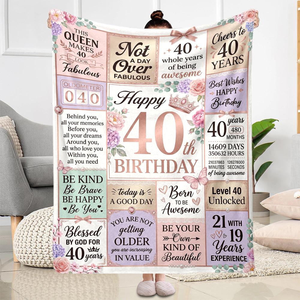 40th Birthday Celebration Flannel Blanket-Soft and Suitable for Sofas,Beds,Offices,Travel,All Seasons,Great Gift for Holidays and Birthdays.