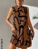 Women's High Neck Sleeveless Abstract Print Loose Fit Mid Waist Casual Mini Dress A Line Dress