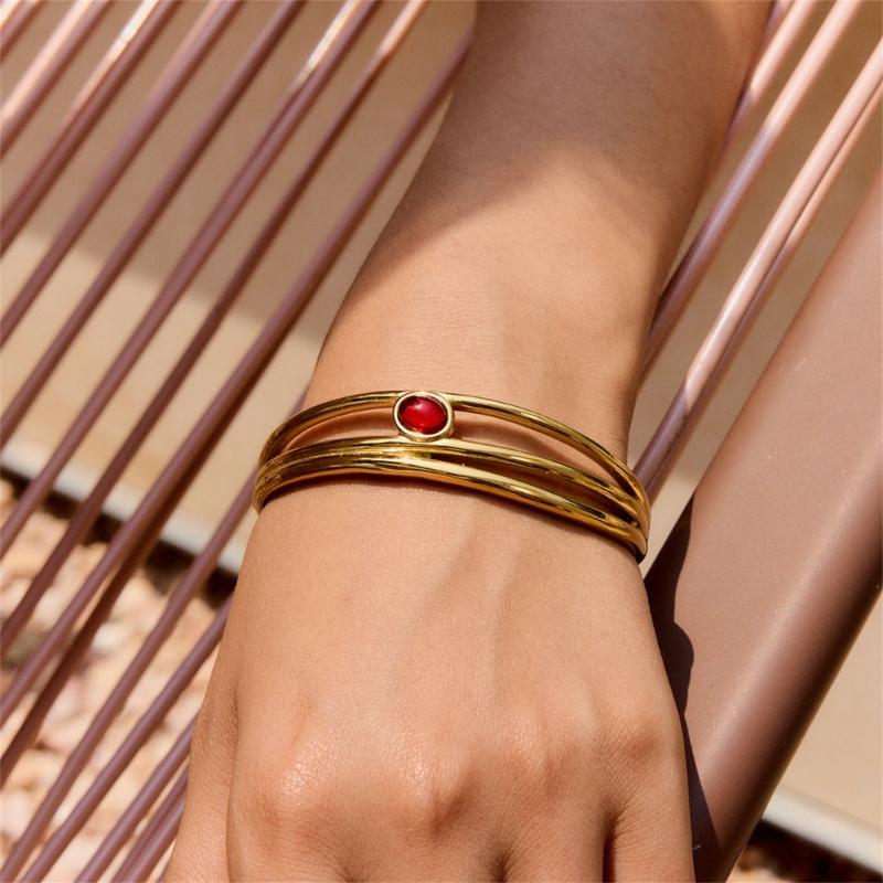 Lightweight Openwork Multilayer Bangle Adjustable Closure Wrist Bracelet Stainless Steel Jewelry For Stackable
