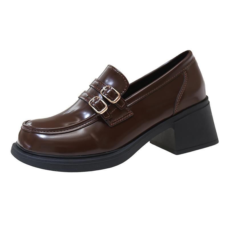 

Туфли на толстом каблуке с одной педалью и средним каблуком, весенние туфли 2025 года на платформе, туфли Мэри Джейн в британском стиле, французские маленькие кожаные туфли 39