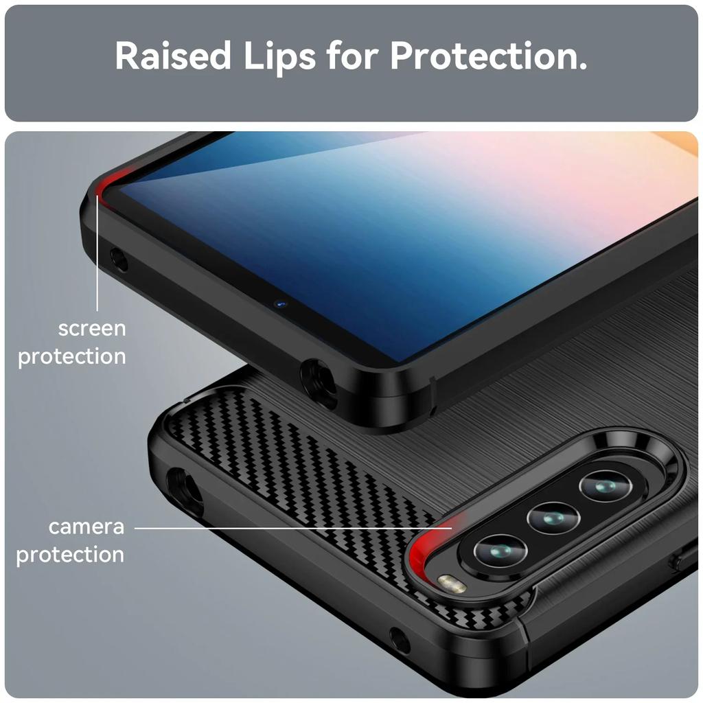 Custodia Flessibile di Lusso in TPU Per Sony Xperia 10 VI 1 V 5 IV III Copertura Protettiva Texture Fibra di Carbonio Guscio Protettivo Fundas Hülle