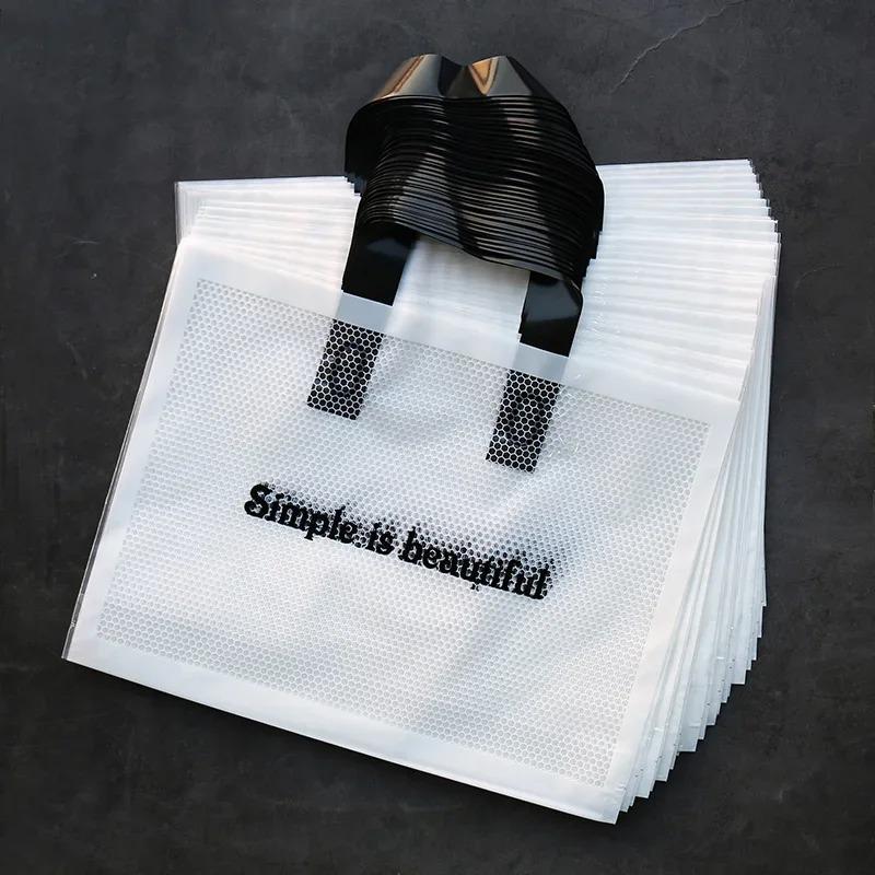 50pcs Plastic Handbag Clothing Store Shopping Packaging Gift Storage Portable Color Shop Universal Bags for Business Pocket