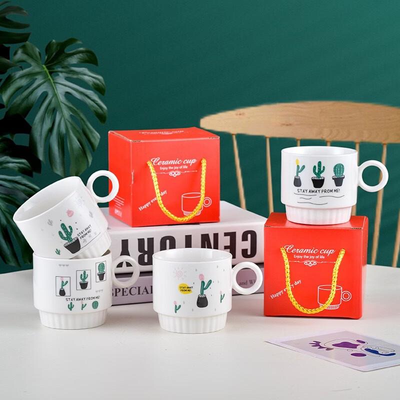 Mixiqi Creative Cactus Ceramic Mug with Spoon