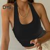 Women Vest Halter Neck Sleeveless Suspender Tops Slim Fit Sexy Threaded Texture Tank Tops Daily Wear