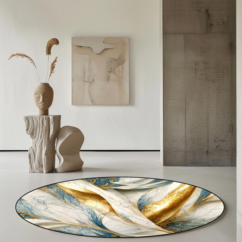 European Style Luxury Round Carpet for Living Room Golden Decoration Balcony Entrance Door Mat Soft Non-slip Rugs for Bedroom