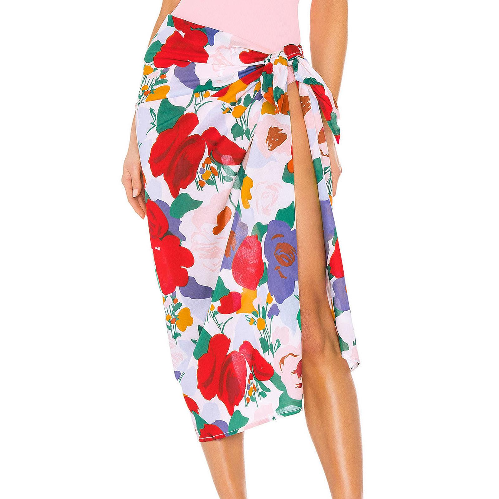 

Женский купальник с принтом, сетчатый купальник бикини, пляжная накидка, юбка с запахом L розовый