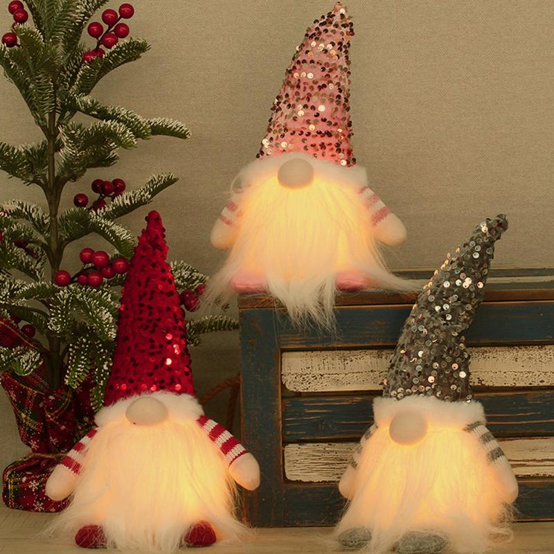 AlliLit 1~3pcs Christmas Gnome Doll Elf 30cm Led Light Xmas Ornaments Decorations for Home 2026 New Year Gift