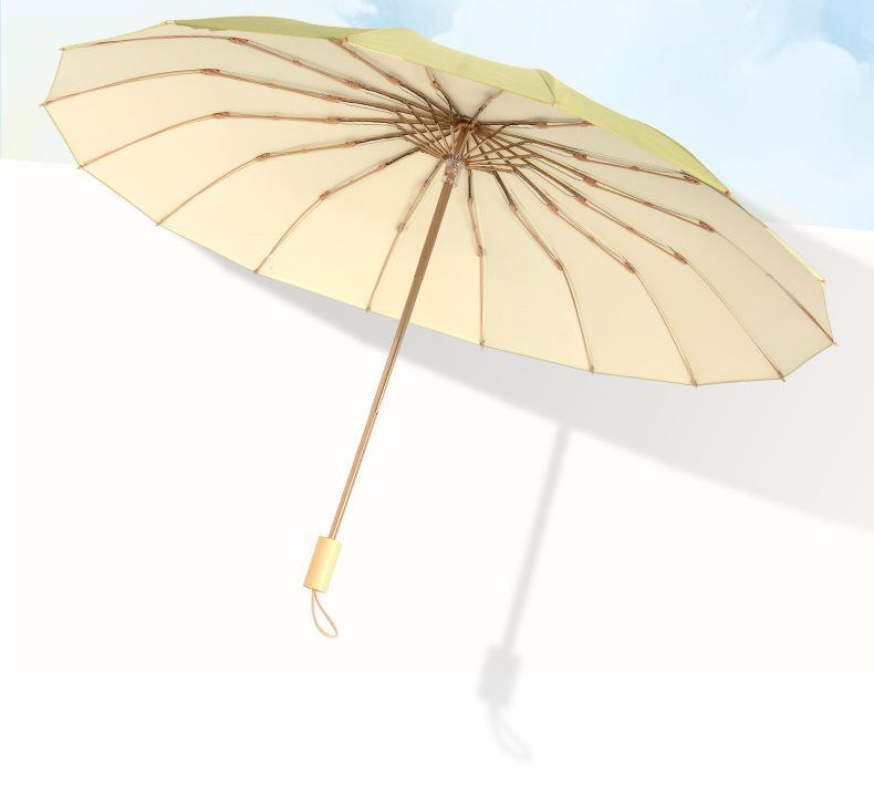 16-Rib Colorful Folding Umbrella for Women - Large, UV Protection, Sun/Rain Use 