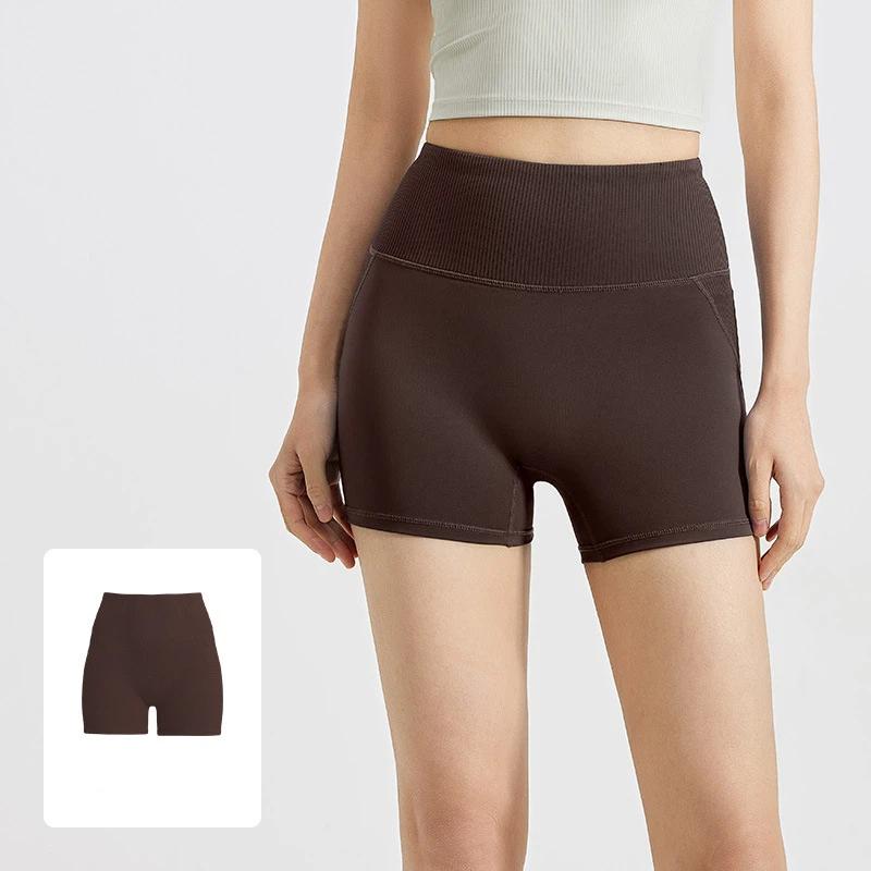 Summer Striped High Waist Yoga Shorts Women Breathable Belly Control Seamless Butt Lift Fitness Running Sports Pants for Female