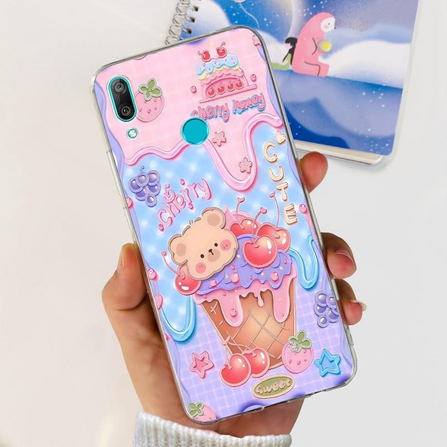 For Huawei Y7 (2019) Phone Case Huawei Y7P 2020 Back Cover Transparent Slim Soft TPU Rubber Bumper Child Fashion Cartoon Pattern
