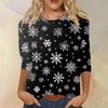 Women's Fashion Casual Christmas Tree Printed Round Neck Three-Quarter Sleeve T-Shirt Top