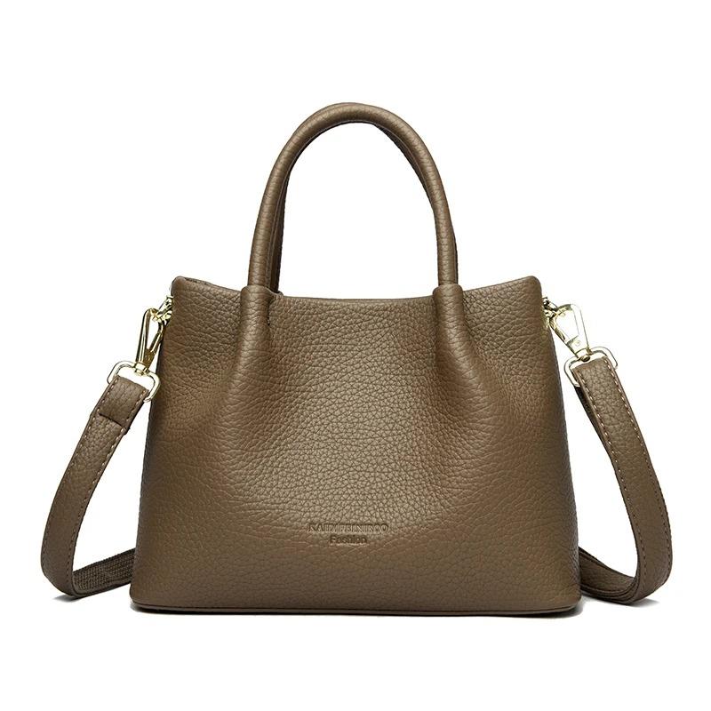 Ladies' Soft Leather Tote Bag, Luxury Designer Handbag, Solid Color Ladies' Shoulder Bag, and Minimalist Crossbody Bag