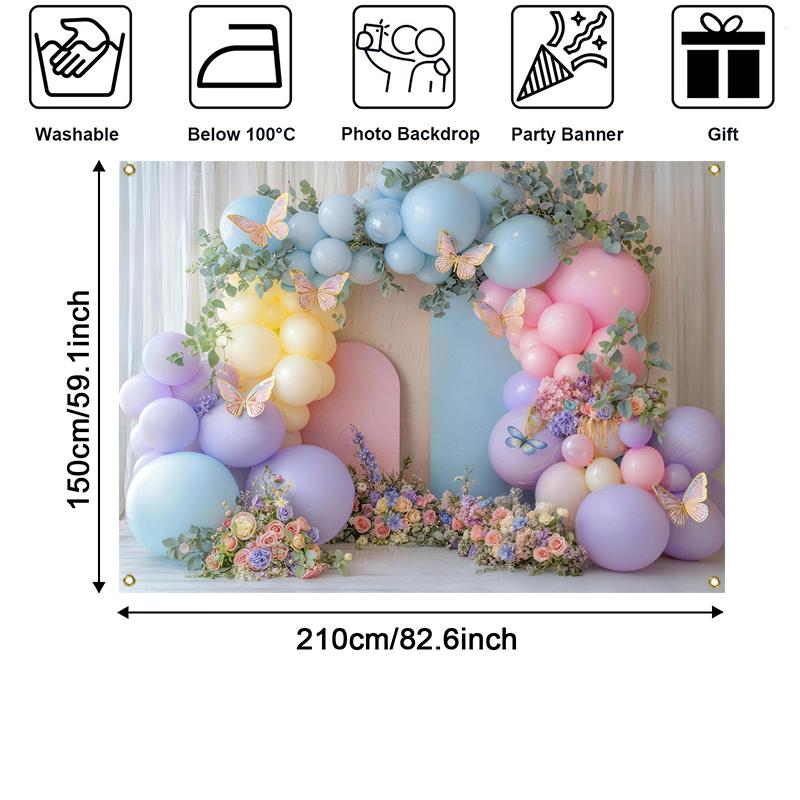 LS Photography Backdrop Cake Smash Birthday Party Kids Portrait Photo Background Spring Floral Butterfly Balloon Decor Props