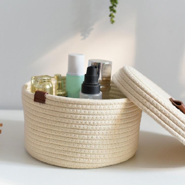 2pcs Sturdy Cotton Rope Storage Baskets With Lid Designs for Keeping Living Space Neat and Tidying Household Use