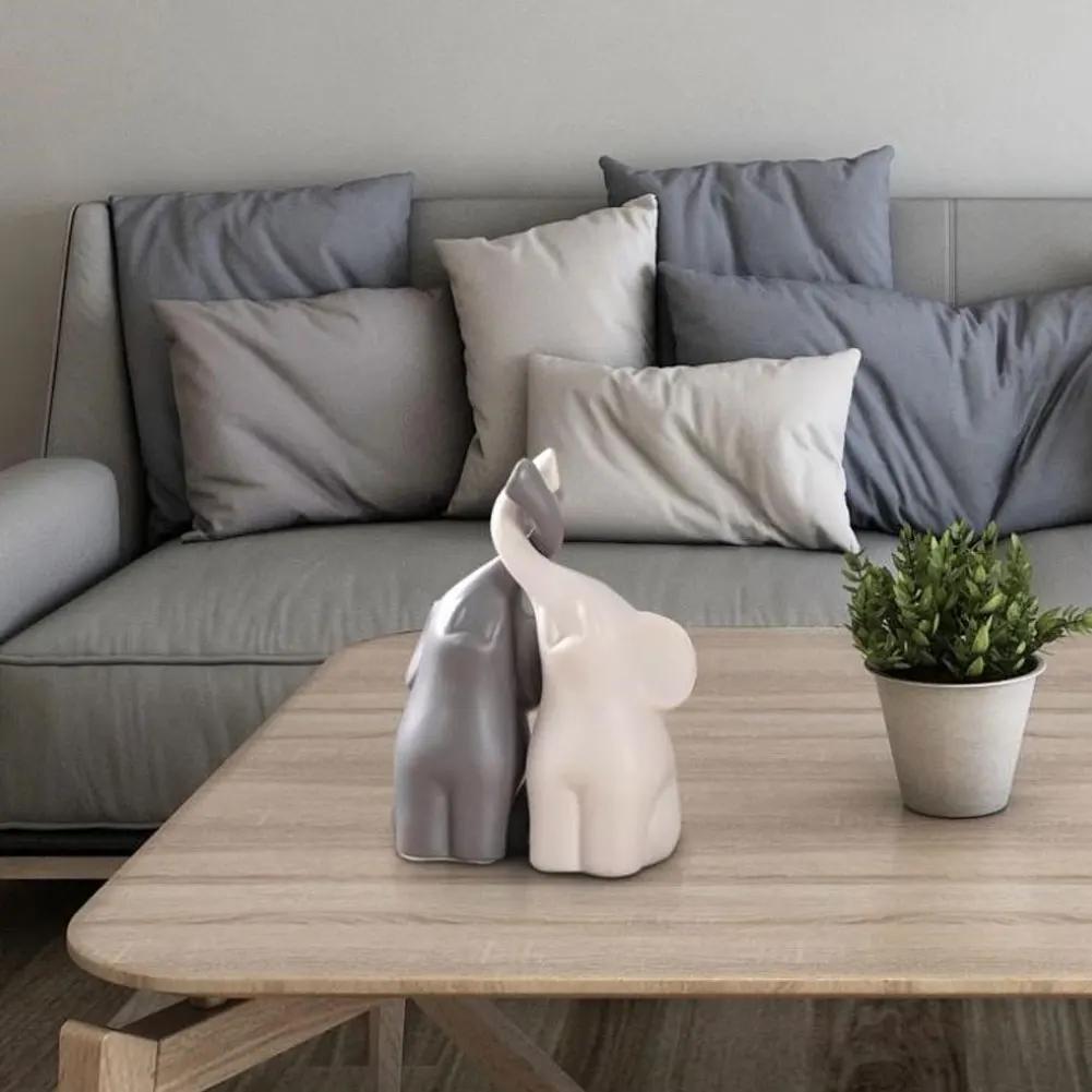 Ceramic Elephant Figurines for Living Room Creative Miniatures Animal Ornaments Crafts and Furnishings 2PCs