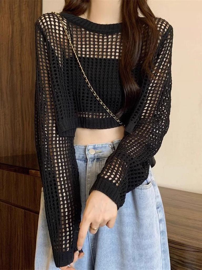 Women's 2025 Summer Knit Hollow Long-Sleeve Camisole Top