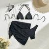 Sexy Bikini Set Women Halter Push Up Bra Skirt 3 Piece Swimsuit Summer Bathing Suit Cover Up Thong Swimwear Biquini