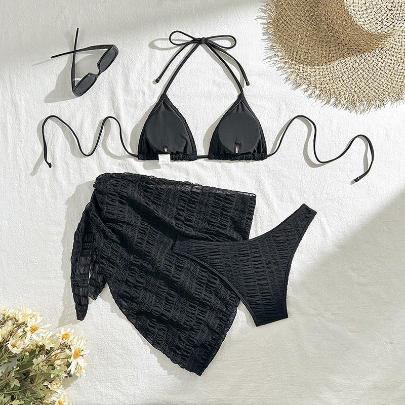Sexy Bikini Set Women Halter Push Up Bra Skirt 3 Piece Swimsuit Summer Bathing Suit Cover Up Thong Swimwear Biquini