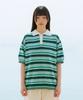 Pieseussi Retro Wave Stripe Collared Short Sleeve Knit _ Green