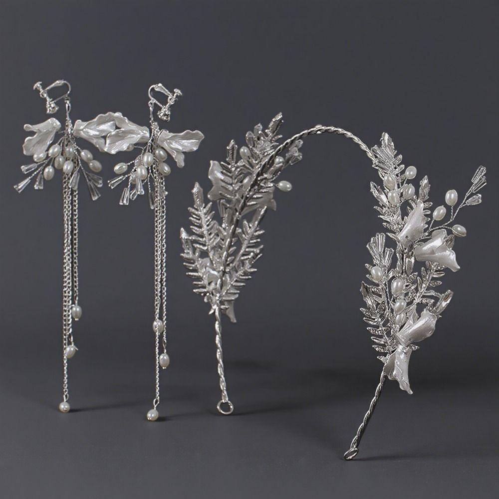 Handmade Bridal Headwear Earring Set Tassels Earring Flower Headbands  Female Decoration