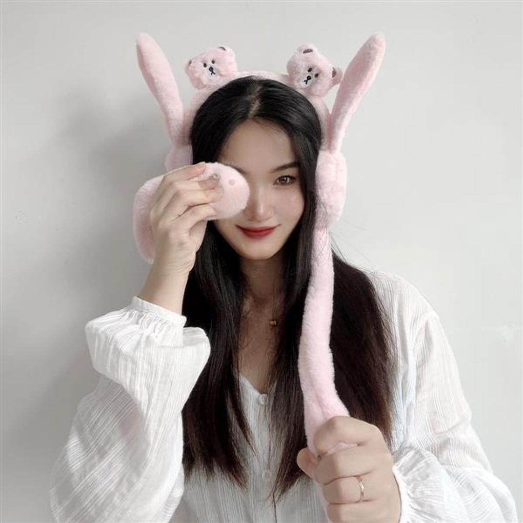 Teddy bear moving earmuffs (pink)