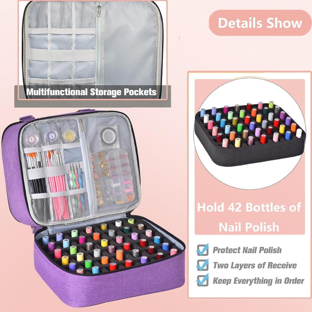 Nail Polish & Essential Oil Travel Bag - Holds 42 Bottles, Large Capacity, Multi-functional Storage Handbag