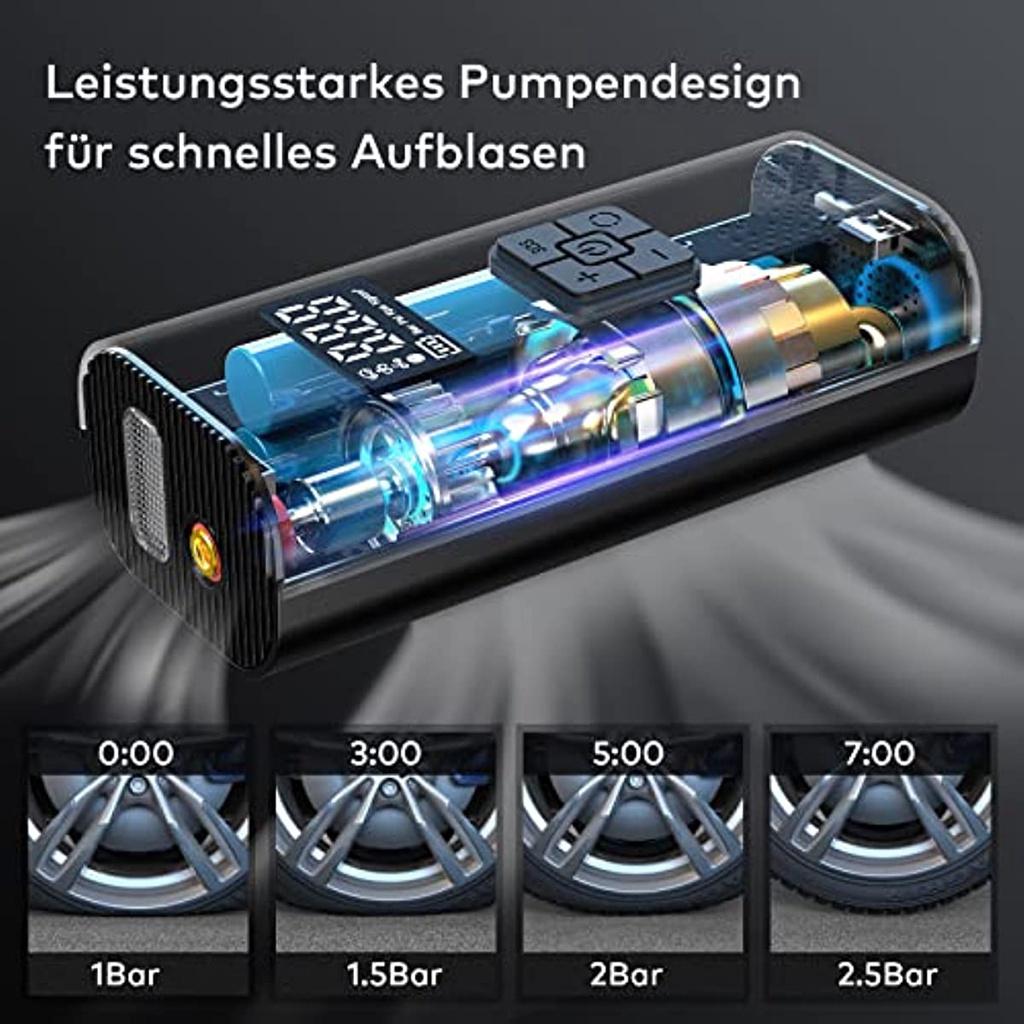 Elektryczna pompka powietrza z baterią 6000 mAh 150 Psi przenośna pompka rowerowa do wszystkich zaworów z cyfrowym wyświetlaczem LCD i światłem LED Mini kompresor do roweru