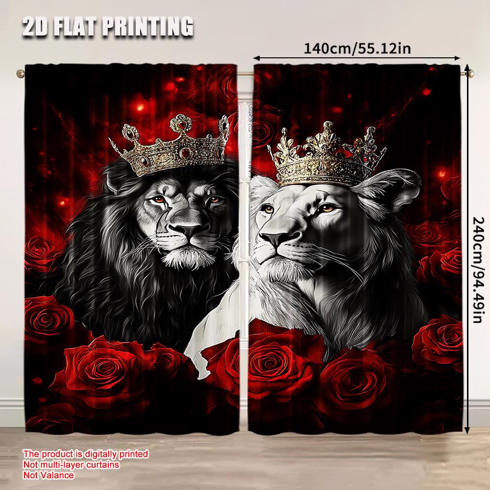 2 szt. Zasłona dla pary Czerwona róża Kwiatowa Dla kochanka Korona Króla i Królowej Walentynki Do sypialni, salonu i jadalni B