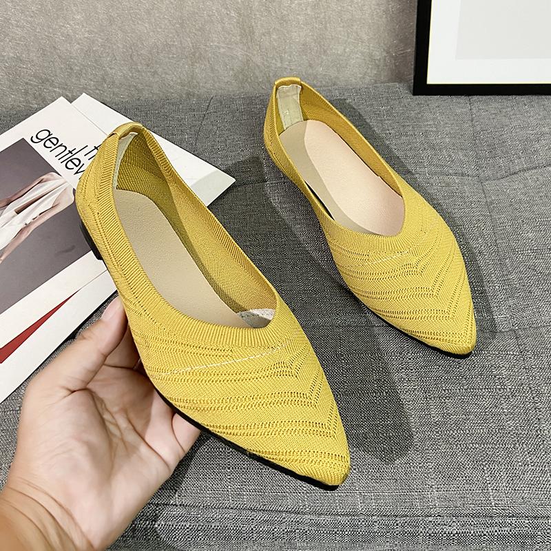 Fashion 2025 Fashion Breathable Mustard Yellow Ballet Flats Pointed Toe Slip On Loafers Women Casual Soft Rubbler Sole Boat Shoes