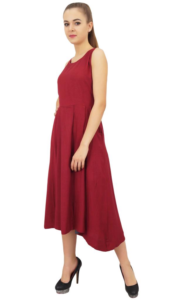 Bimba Women's Designer Rayon Dress With Pockets Solid Aqua Maxi With Scarf -