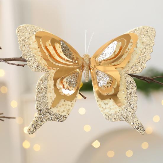 Yousheng Christmas Tree Butterfly Ornaments 3D Glitter Hollow Butterflies Decoration Xmas Tree Wreath Wall Hanging Decor Home Party Atmosphere