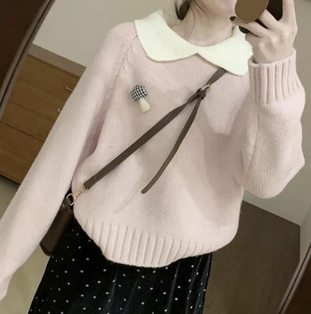 Winter Korean Style Slimming Casual Student Lazy Pullover Knitwear with Sweet Doll Collar
