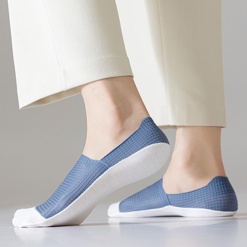 Herrars Sommar Färgblock Halkfria Låga Strumpor - Andningsbar Is-Silke med Bomullssula