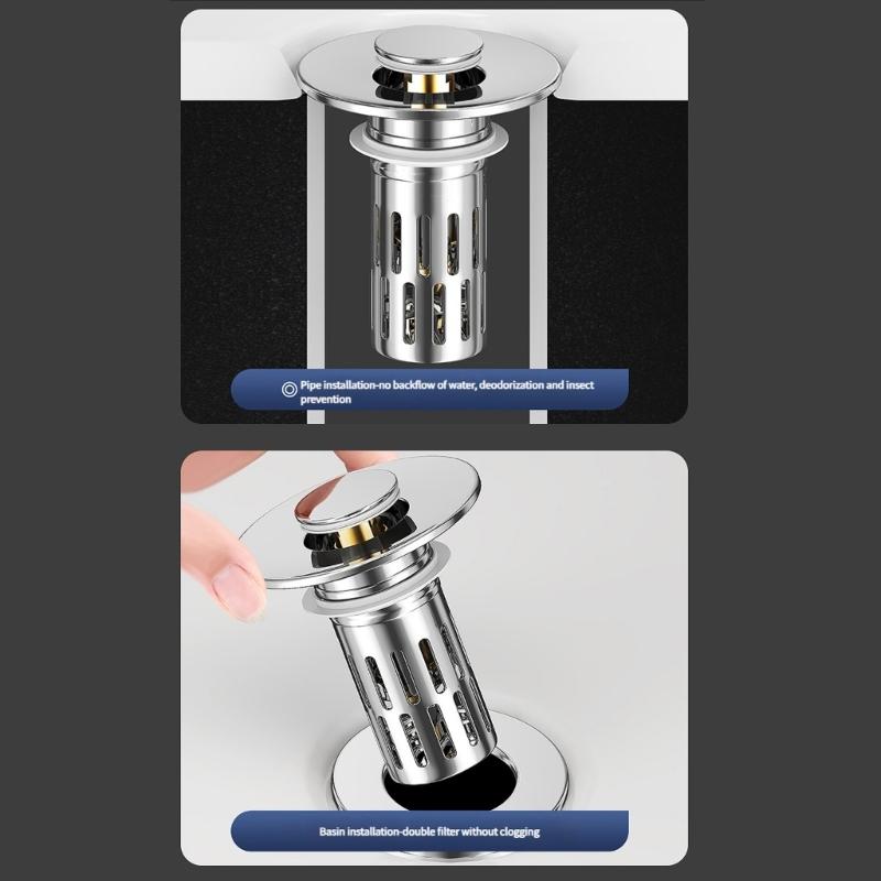 Sink Drain Strainer Basket Coppers Drain Plug Push Type Bounce Cores Drain Filter AntiClogging Sink Stoppers Enduring
