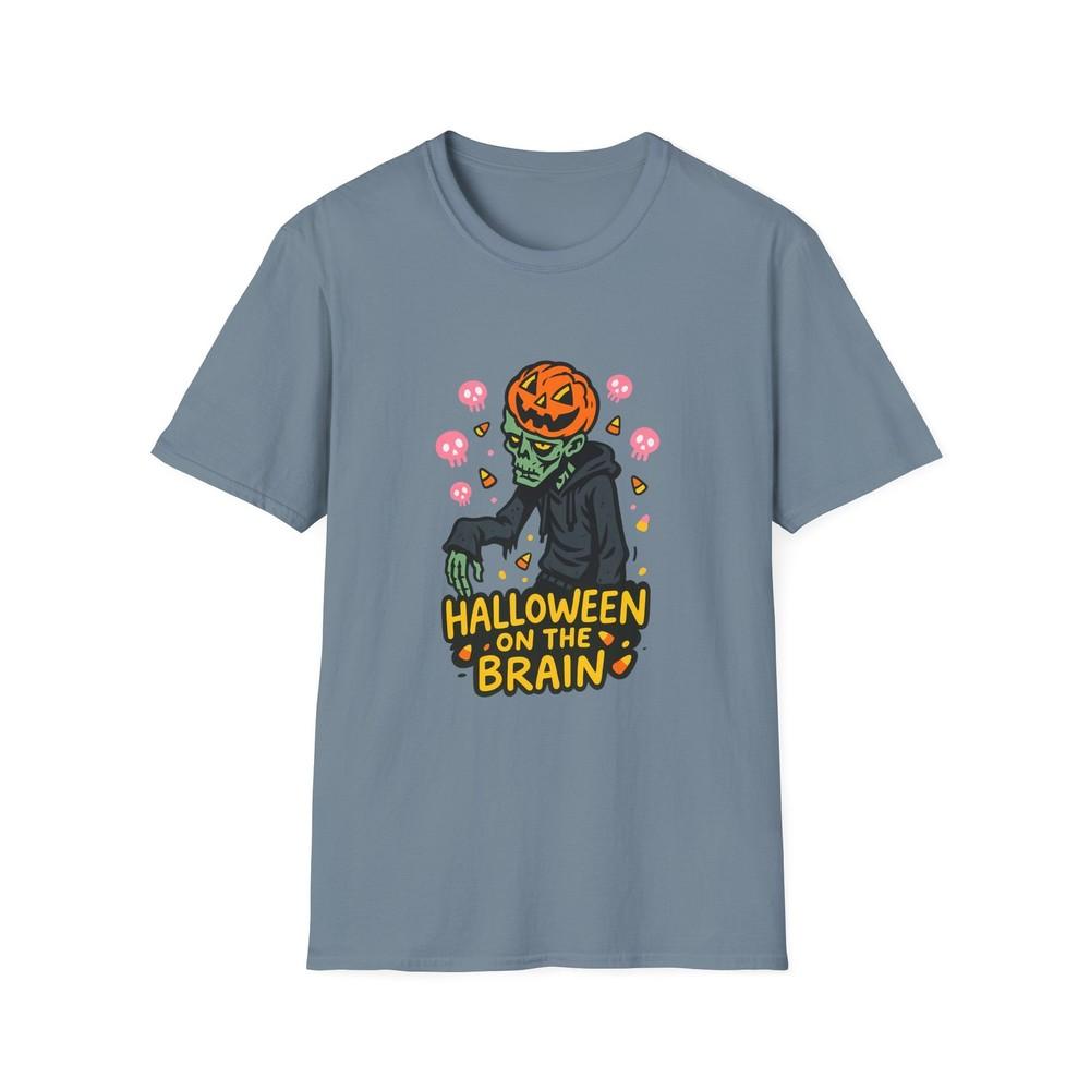 Unisex Softstyle T-Shirt Zombie Jack-O’-Lantern Brain Funny Halloween Pumpkin