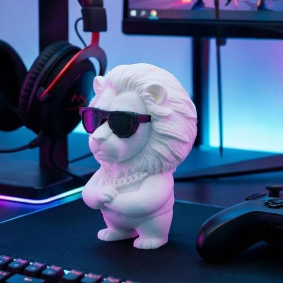 3D Printed Lion Figurine Funny Cool Lion Statue with Sunglasses Collectible Desktop Ornament for Home Office Executive Desk Decor