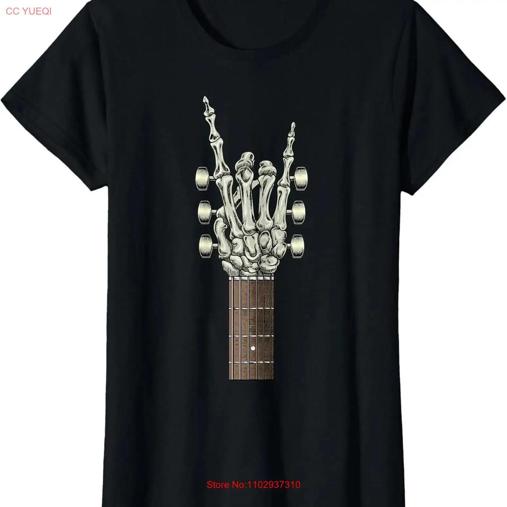 Rock On Skeleton Hand Guitar S Band Ladies Crewneck T Shirt Vintage Streetwear Comfortable Stylish Stretched