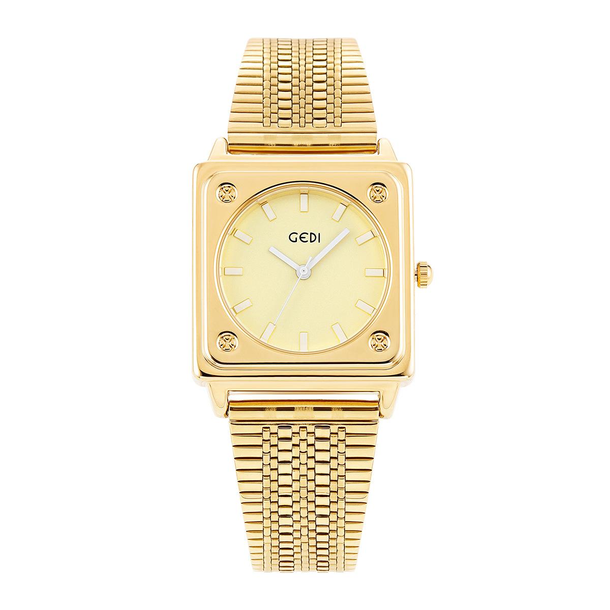 Простые, атмосферные и персонализированные квадратные дисковые стальные часы, легкие роскошные, стильные, модные кварцевые часы для женщин