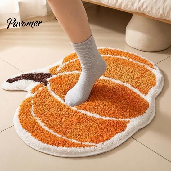 Stain Resistant Living Room Mat Halloween Pumpkin Bath Mat, Bathroom Rug with Non-slip Backing, Backing Area Soft Absorbent Black Cat for Home
