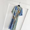 French Linen Printed Shirt Dress Women's Summer Dress Waist Thin Color Matching Shirt Skirt Temperament Celebrity Dress