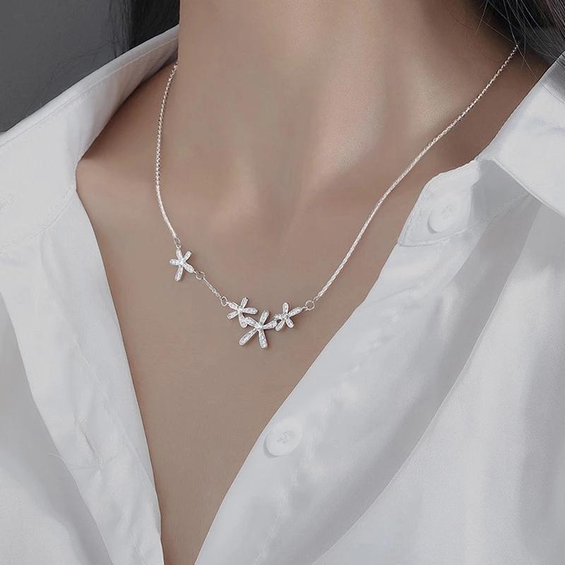 

Женская модная бижутерия серебристого цвета вспышка цветочный кулон ожерелье простая цепочка ключицы K-60