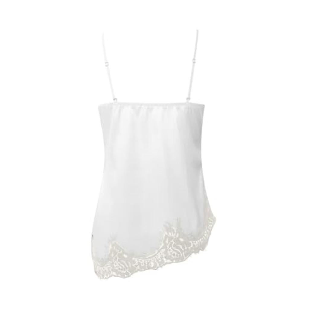 Dam Satin Lös Passform Justerbar Spagettistropp V-ringning Mode Spetskant Camisole Kort Cami Topp